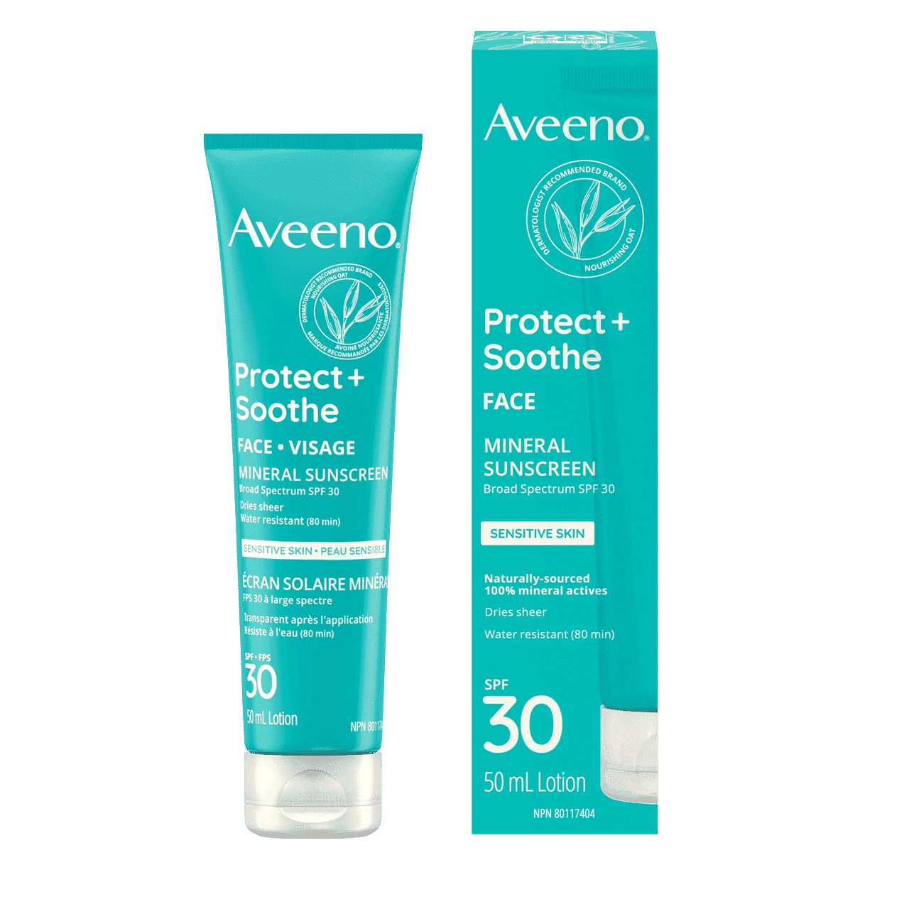 AVEENO® Protect + Soothe Face Mineral Sunscreen for Sensitive Skin with SPF 30, squeeze tube, 50 mL