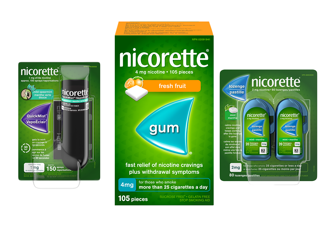 NICORETTE® QuickMist® Nicotine Spray, NICORETTE® Smoking Cessation Gum, and NICORETTE® Smoking Cessation Lozenge