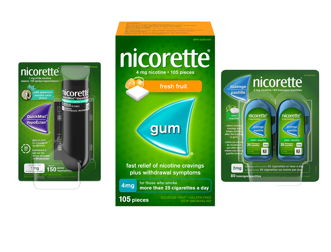 NICORETTE® QuickMist® Nicotine Spray, NICORETTE® Smoking Cessation Gum, and NICORETTE® Smoking Cessation Lozenge
