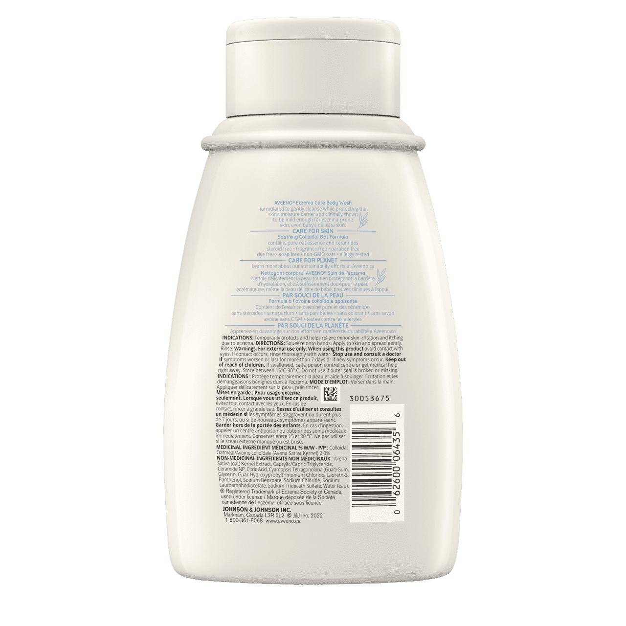 Panneau arrière du flacon du nettoyant corporel AVEENO® Soin de l'eczéma