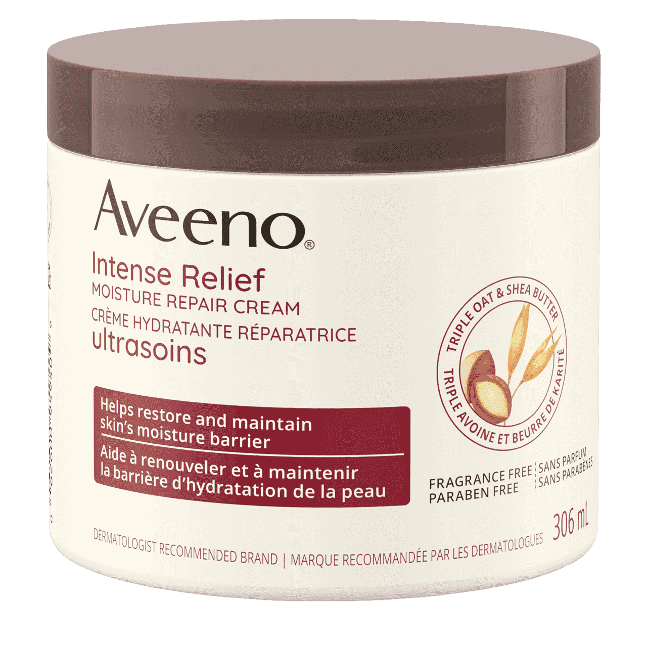 Panneau avant du pot de la crème hydratante réparatrice ultrasoins AVEENO®