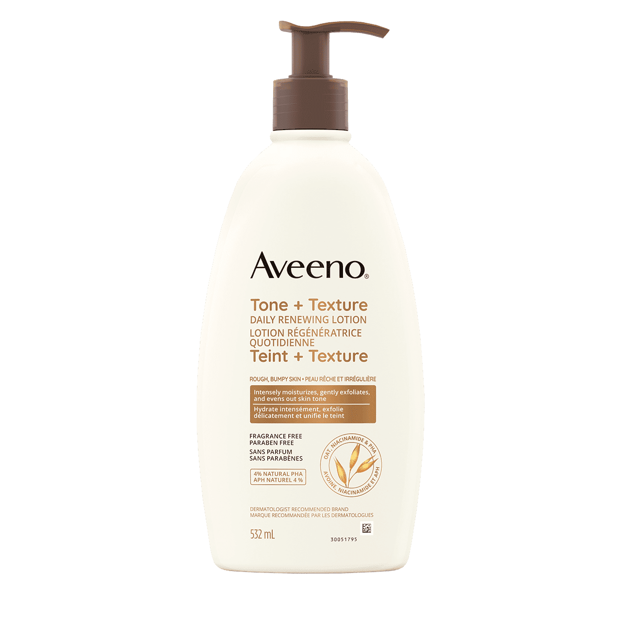 Flacon de 532 ml de la lotion régénératrice quotidienne AVEENO® Teint + Texture