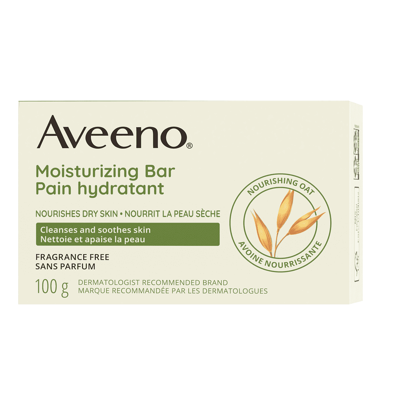 AVEENO® Moisturizing Bar for Dry Skin, Fragrance-free, 100g packaging