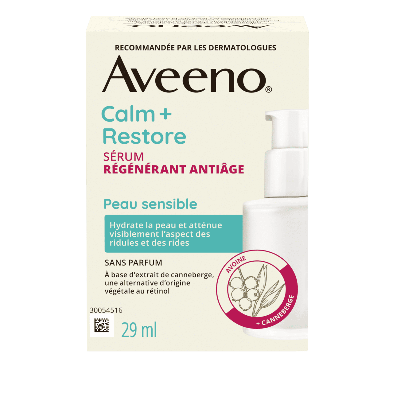 Panneau avant du sérum régénérant antiâge Aveeno® Calm + Restore, 29 ml