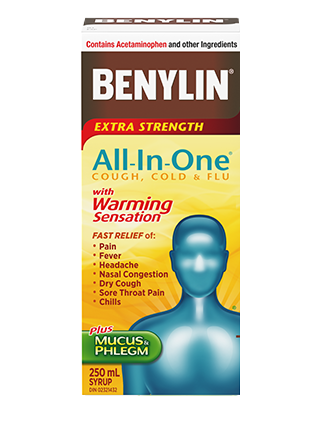Benylin All-in-One Extra Strength Warming Syrup for Cold, Flu & Cough, 250 ML