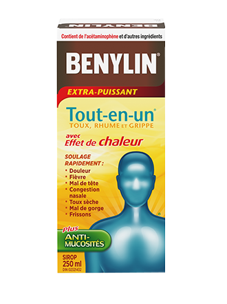 Benylin Tout-en-un Extra-puissant Rhume, grippe et toux, sirop avec effet de chaleur, 250 ml