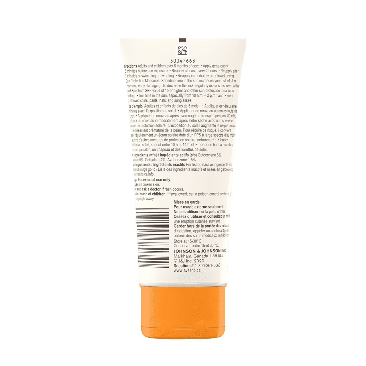 Arrière du tube de l'écran solaire Visage et corps AVEENO® PROTECT + HYDRATE