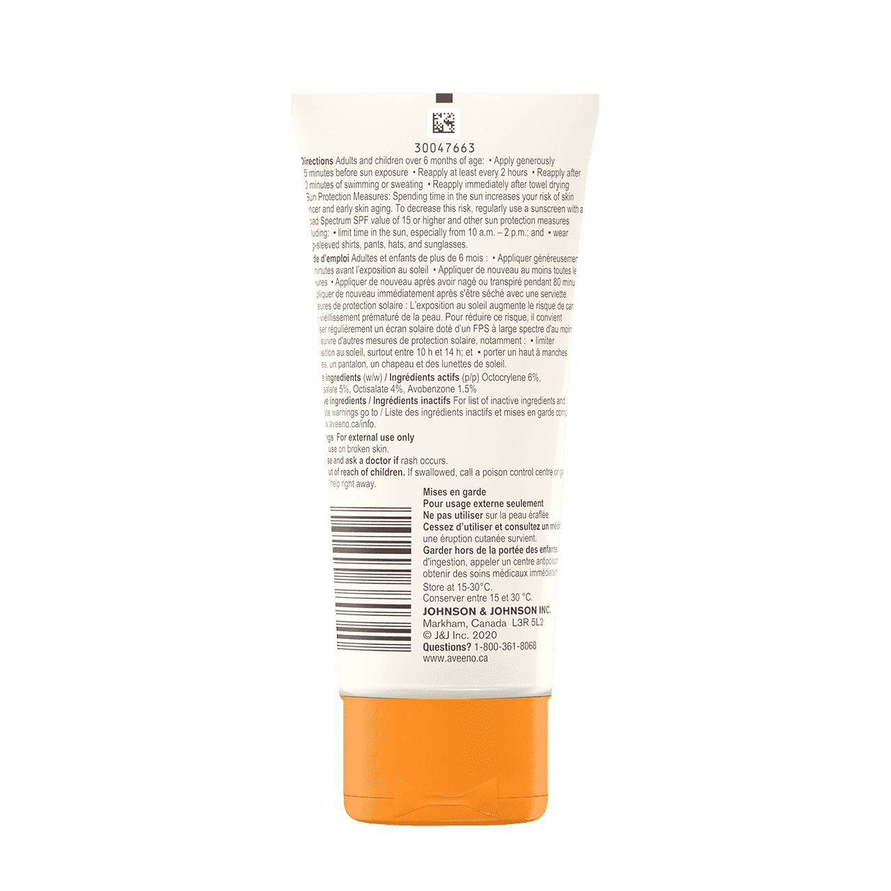 Arrière du tube de l'écran solaire Visage et corps AVEENO® PROTECT + HYDRATE