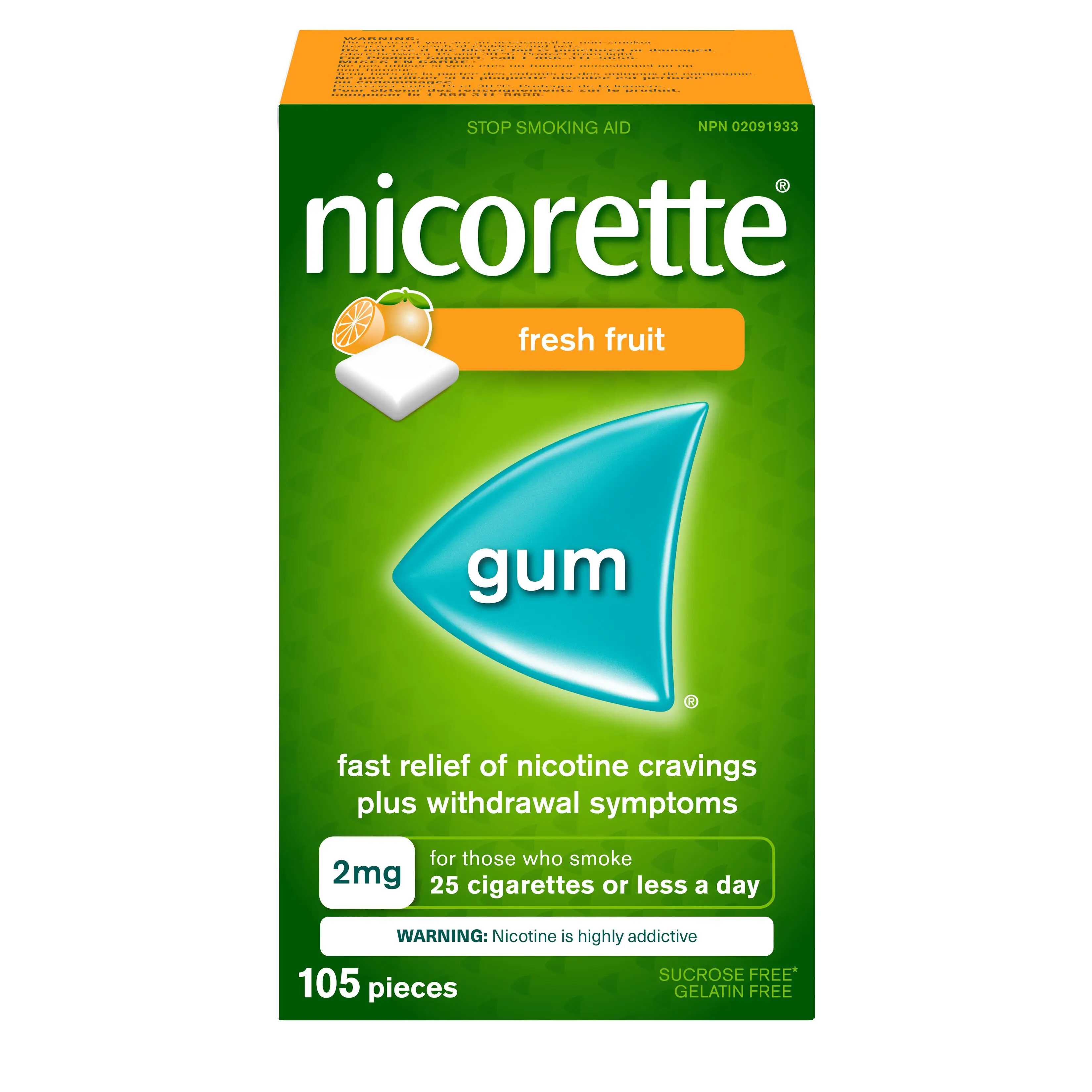 NICORETTE® Smoking Cessation Gum, fresh fruit, 2mg, 105 pieces