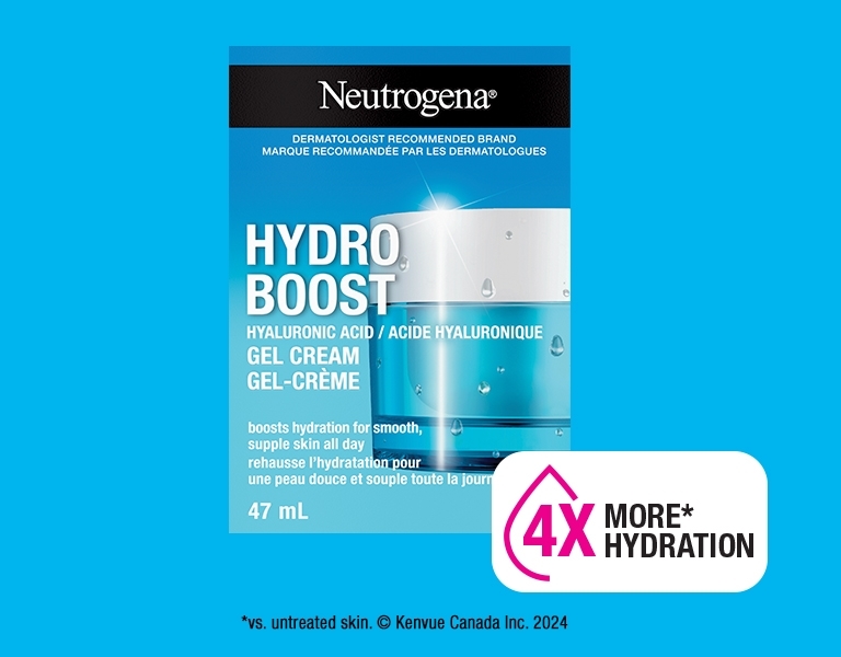 Front shot of Neutrogena® Hydro Boost  Gel Cream for Normal to Oily Skin product packaging indicating a new formula 