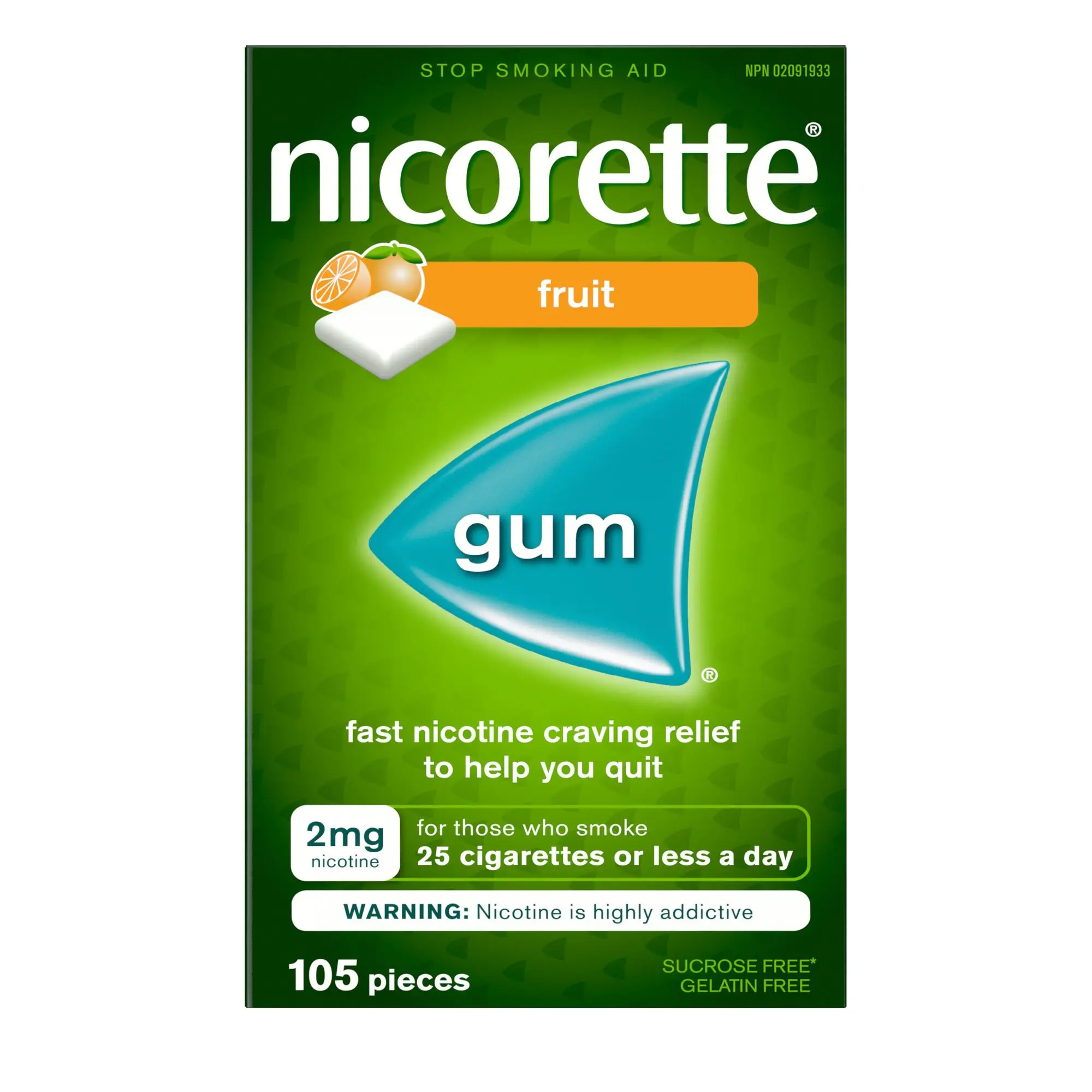 NICORETTE® Smoking Cessation Gum, fresh fruit, 2mg, 105 pieces