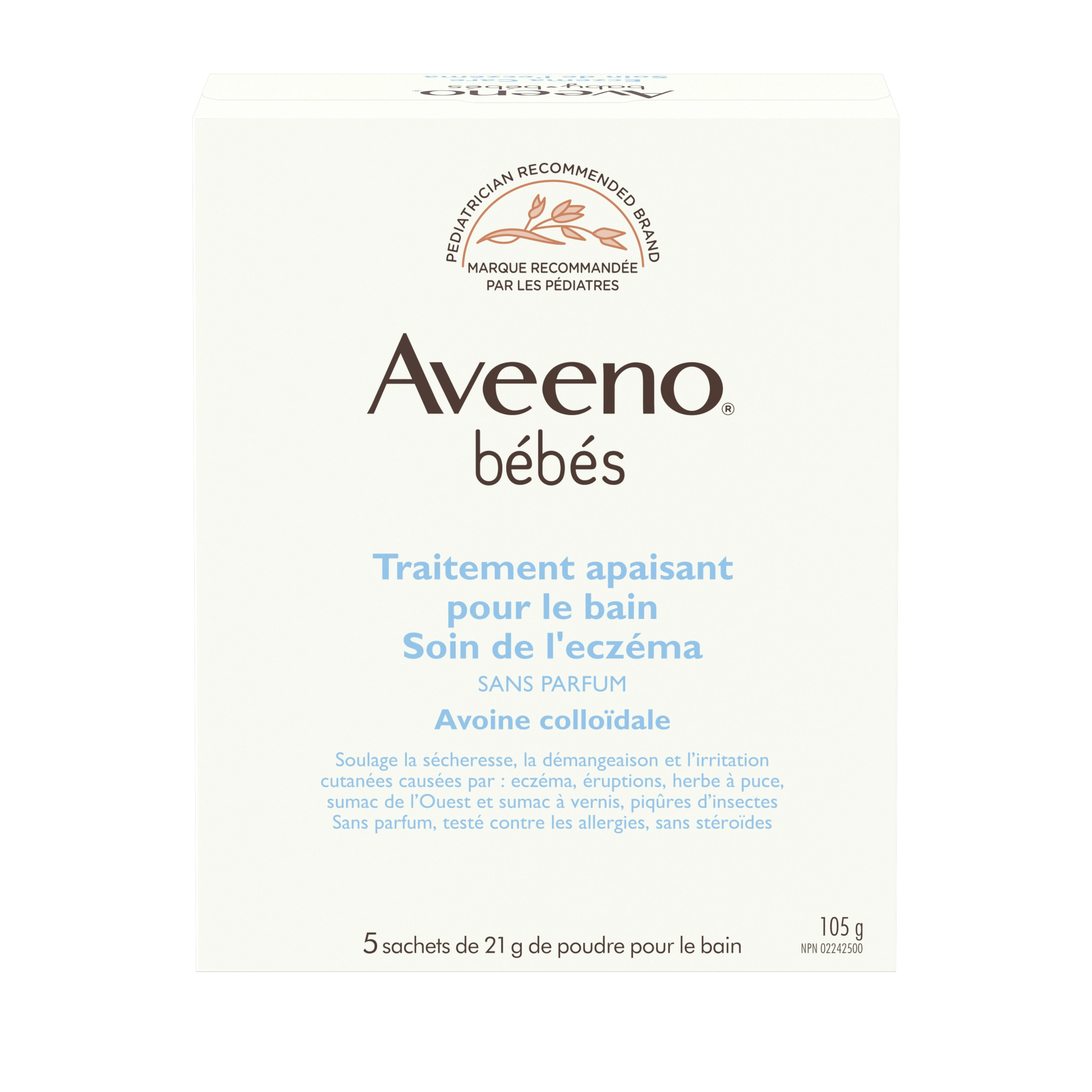 TRAITEMENT APAISANT POUR LE BAIN AVEENO® SOIN DE L’ECZÉMA POUR BÉBÉS, 5 sachets de 21 g