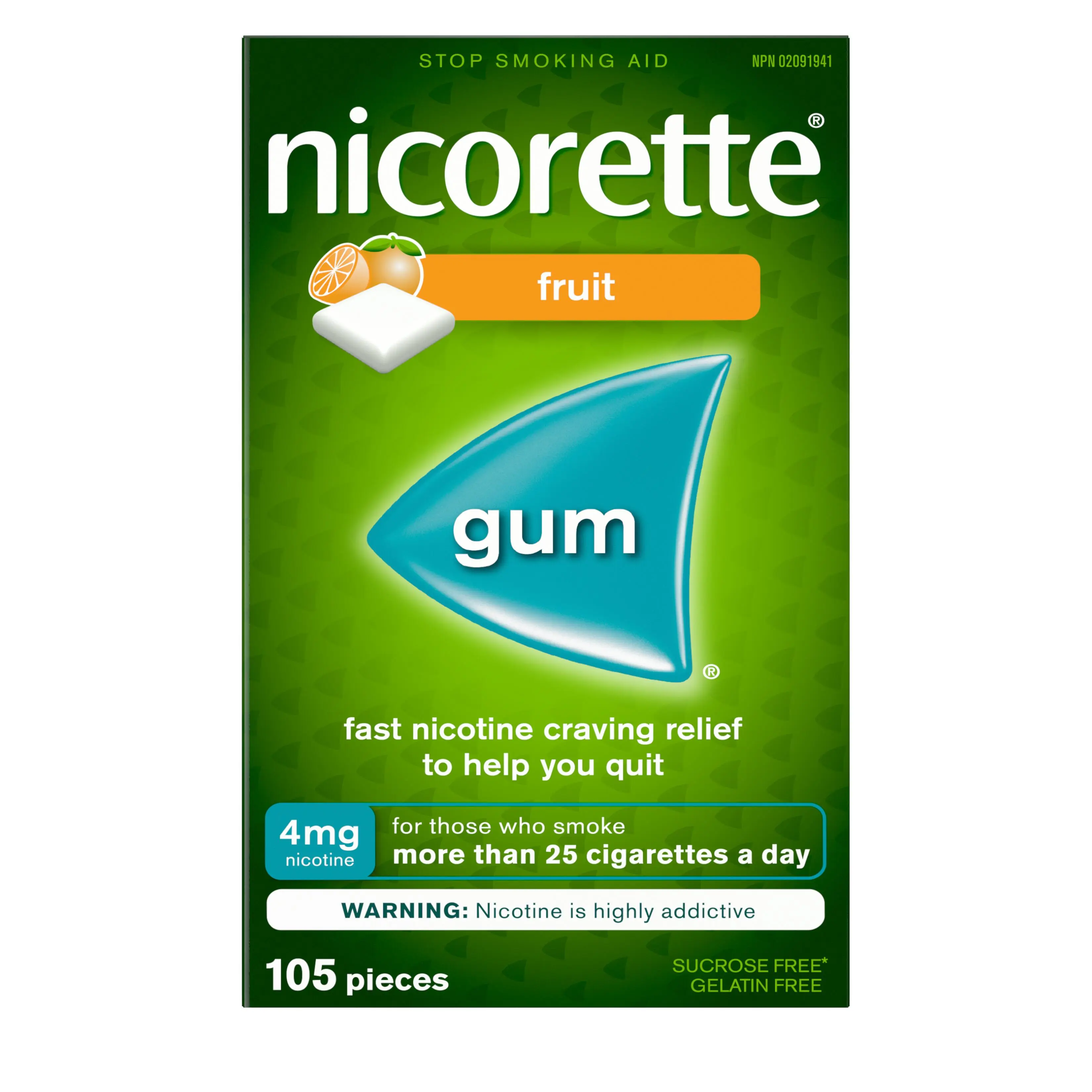 Gomme pour cesser de fumer Nicorette®, fruit frais, 4 mg, 105 morceaux