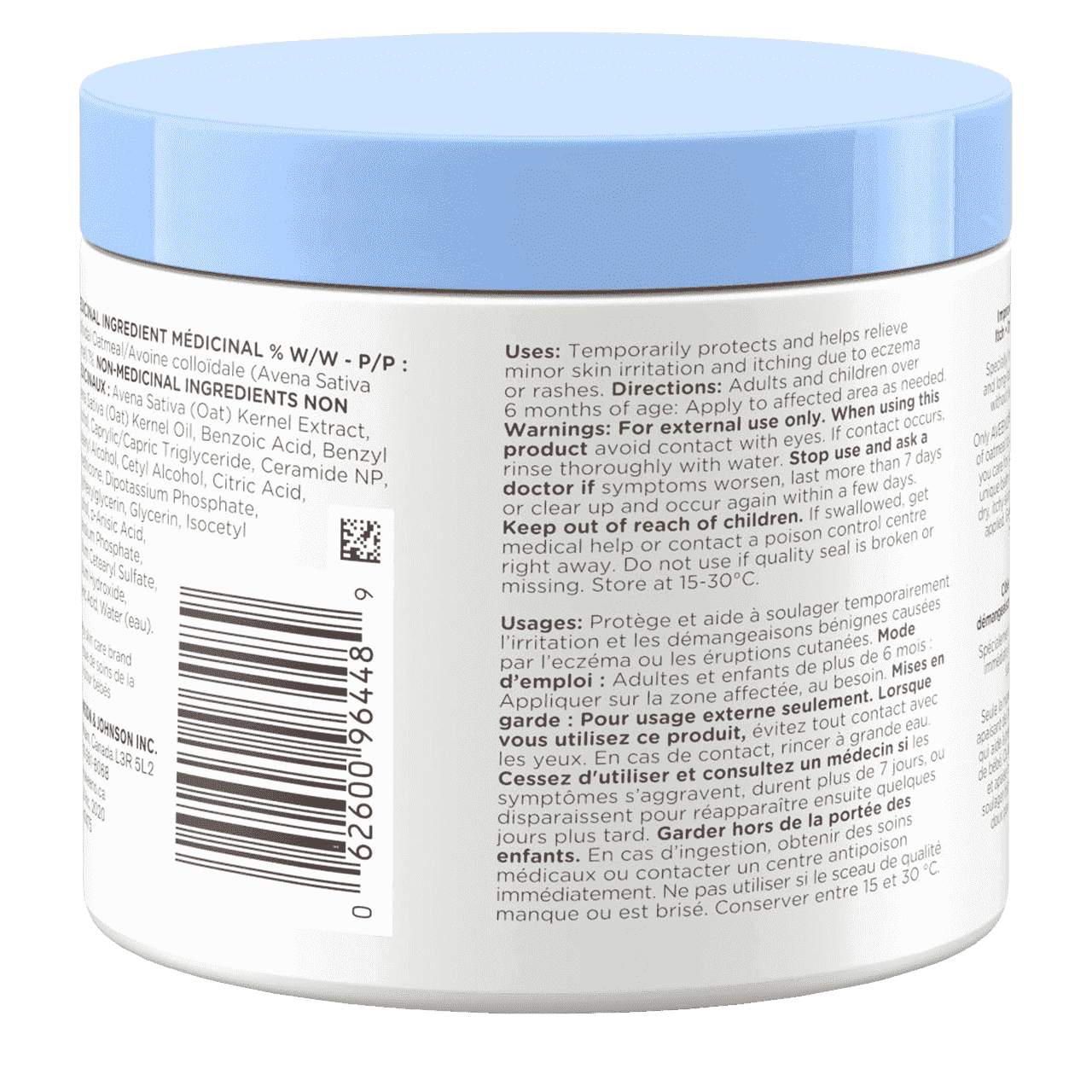 Back shot of 311g tub of Aveeno Baby Eczema Care Nighttime Balm