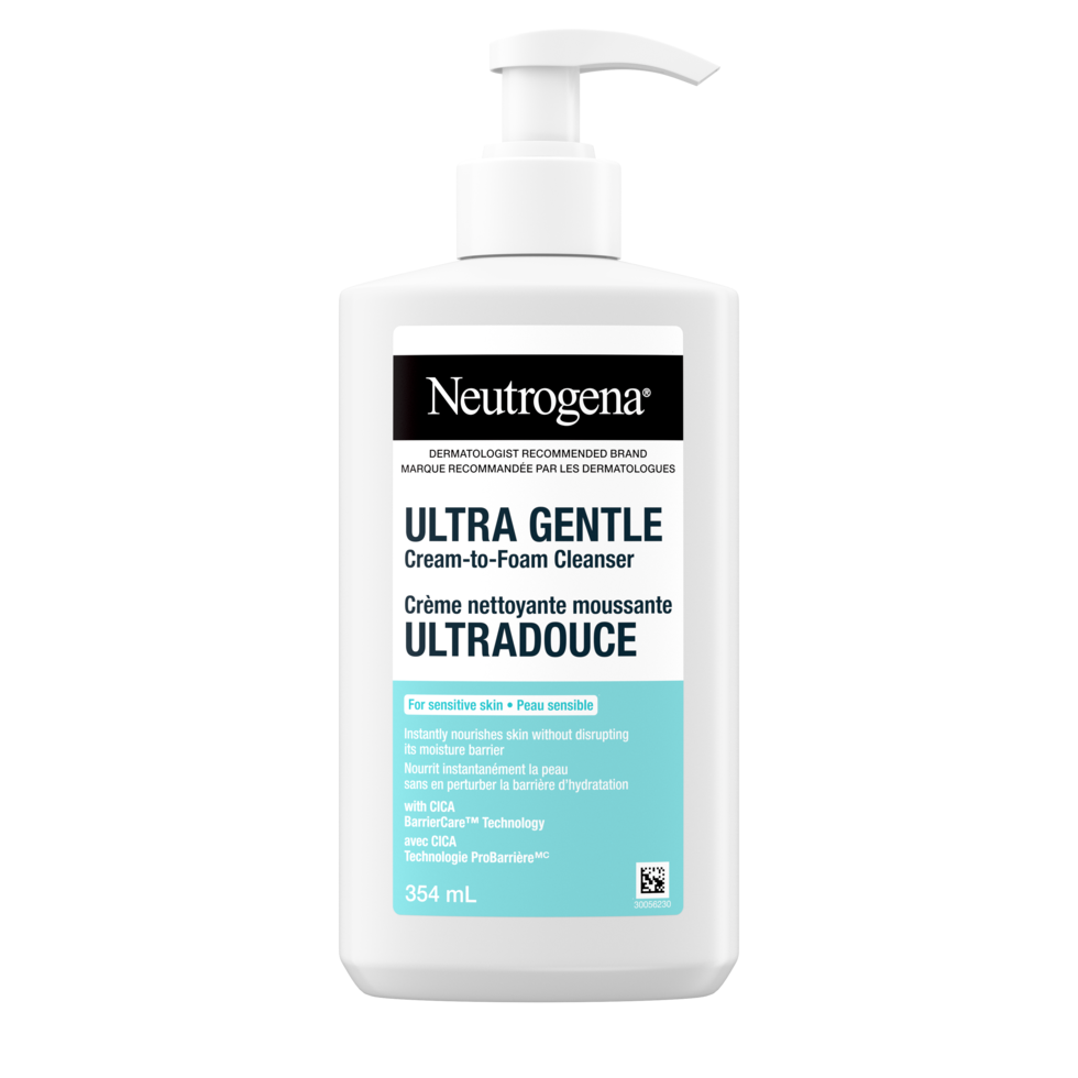 Front shot of Neutrogena® ULTRA GENTLE Cream-to-Foam Cleanser, pump bottle, 354ml