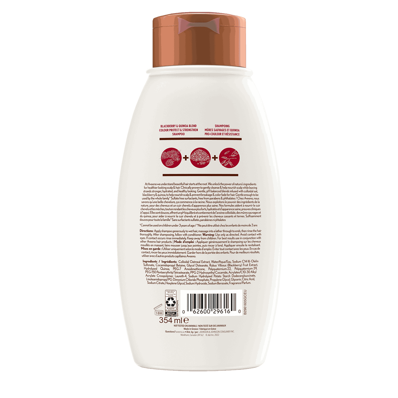 AVEENO® Blackberry Quinoa Blend Shampoo, 354ml bottle, back label