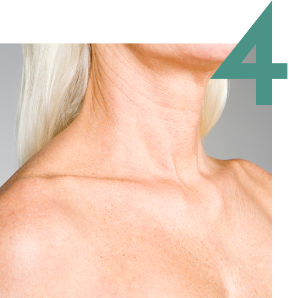Person's collarbone area with the number four