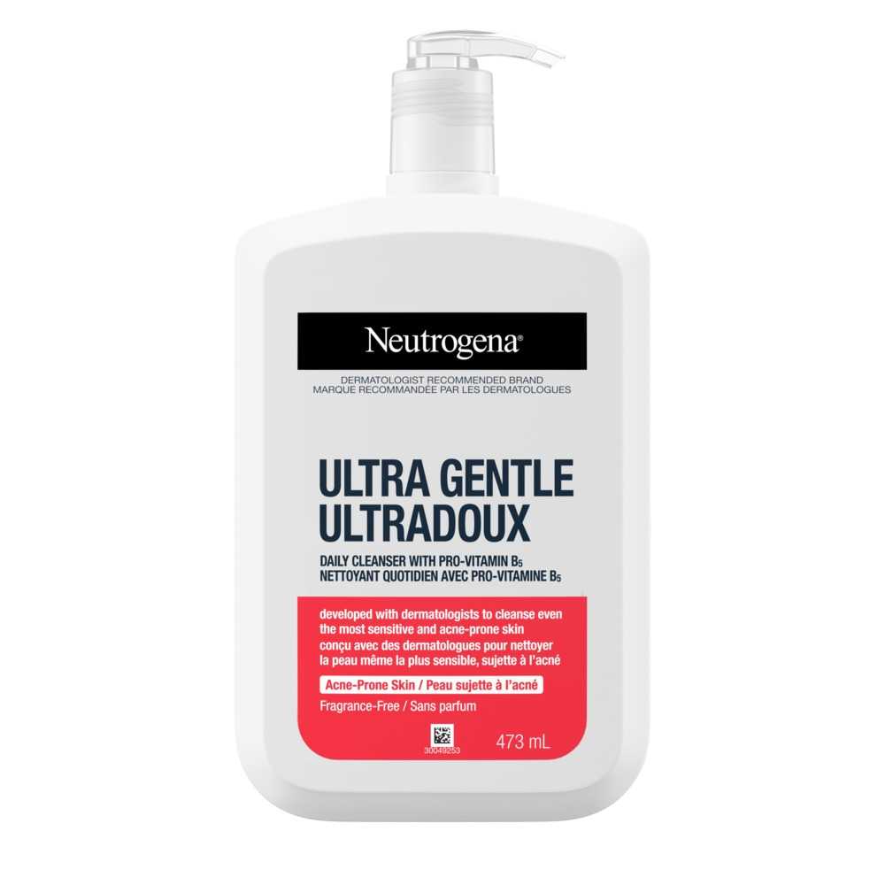 Avant du flacon du nettoyant quotidien ultradoux Neutrogena avec pro-vitamine B5, 473 ml