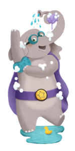 Personnage Sage l’éléphant de l’escouade P’tits soins d’Aveeno Kids