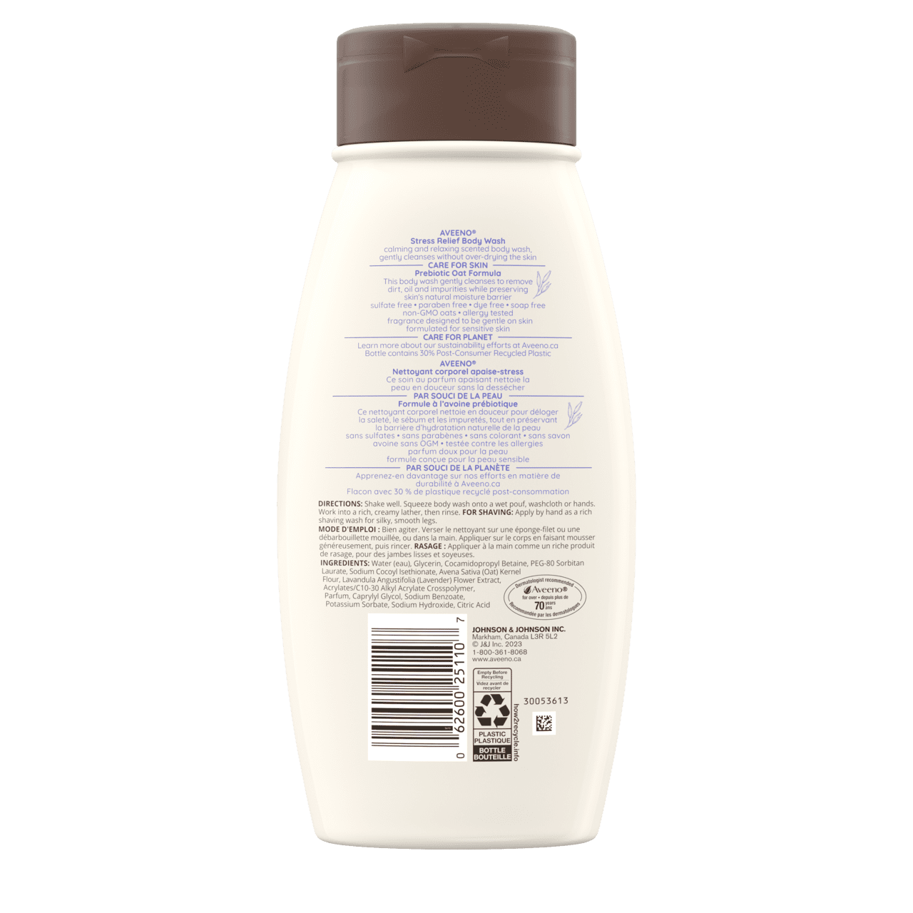AVEENO® Stress Relief Body Wash, 532ml bottle, back label