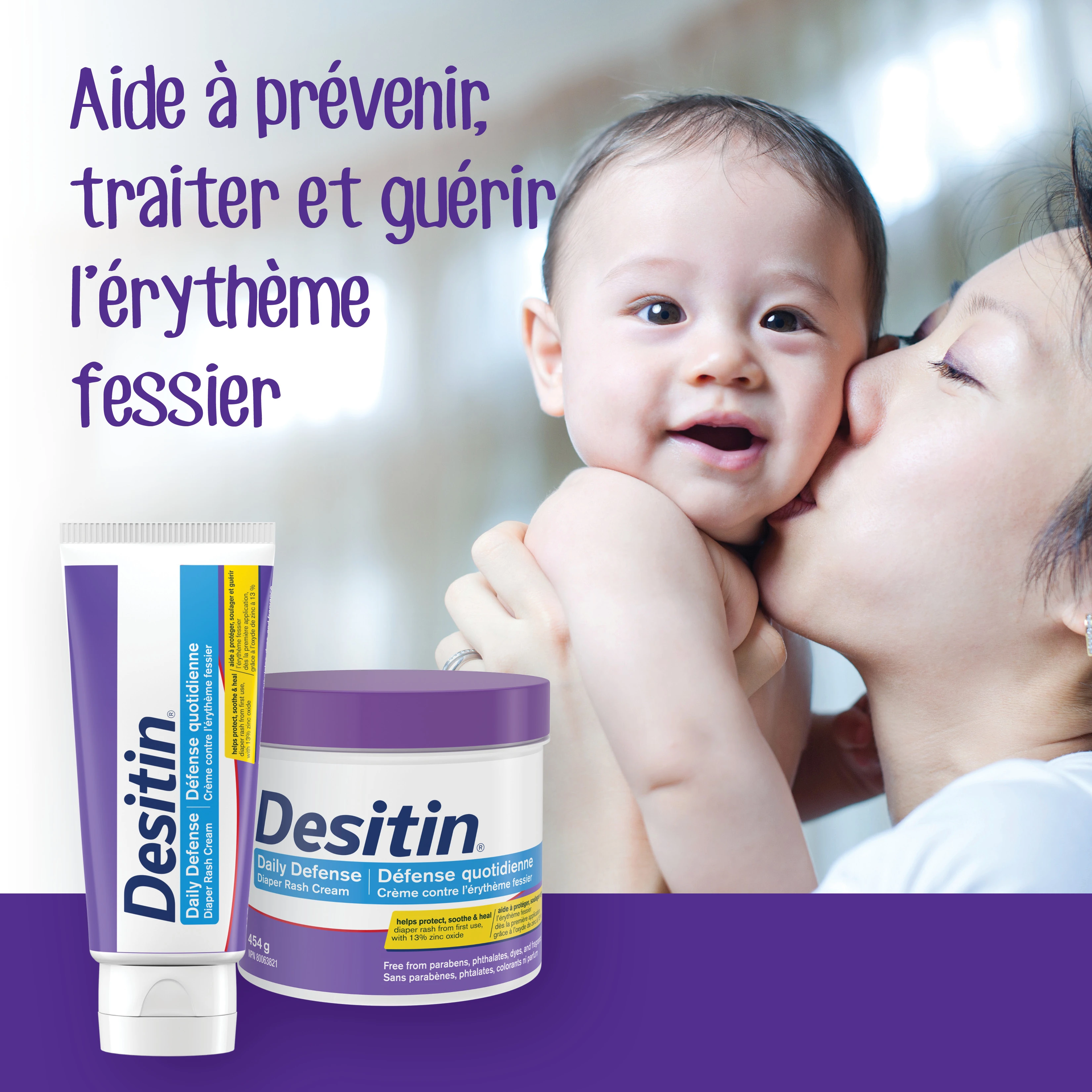 Photo de dos de l’emballage de crème contre l’érythème fessier Défense quotidienne de Desitin® 