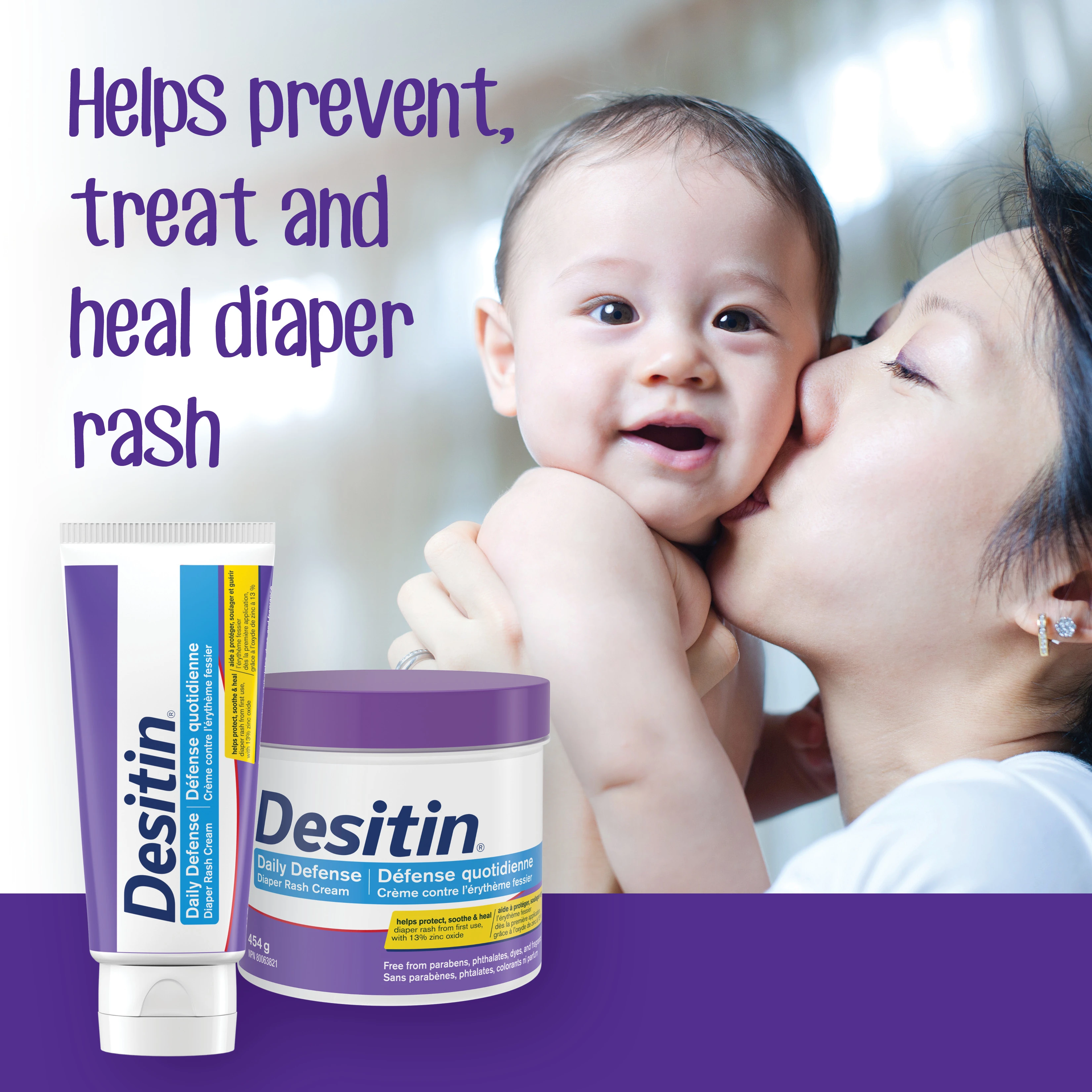 Back shot of of Desitin® Daily Defense Diaper Rash Cream  packaging ​