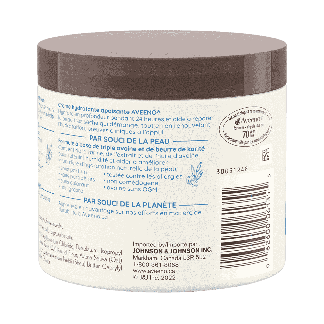 Panneau arrière du pot de la crème hydratante apaisante AVEENO®