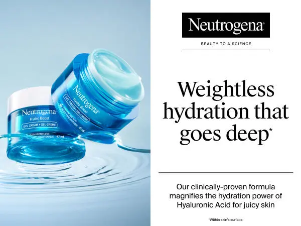 Two Neutrogena Hydro Boost Gel Cream jars, one with the lid removed, showing the product inside