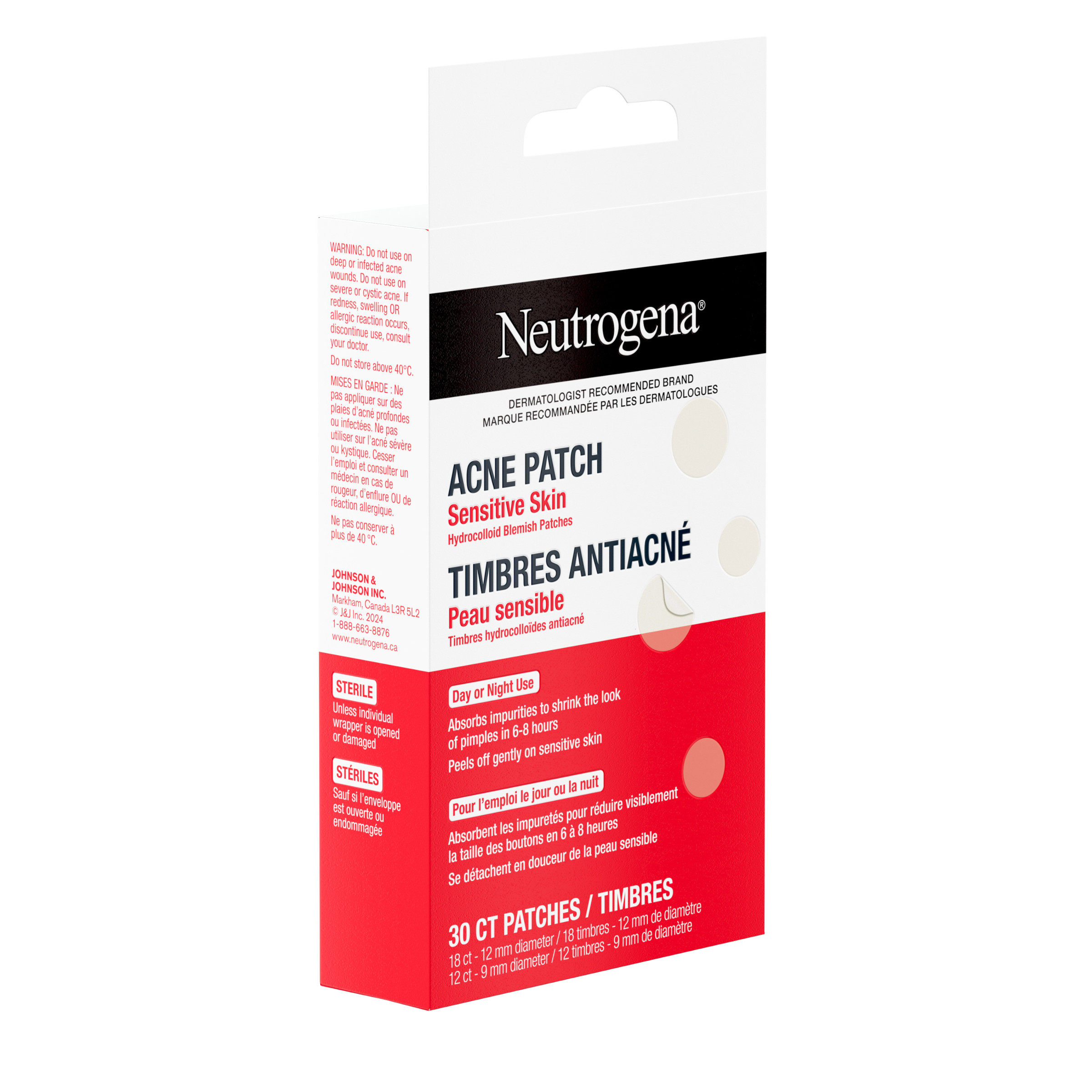 Left side shot of Neutrogena® Sensitive Skin Acne Blemish Patches, 30 ct