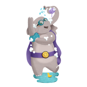 Personnage Sage l’éléphant de l’escouade P’tits soins d’Aveeno Kids