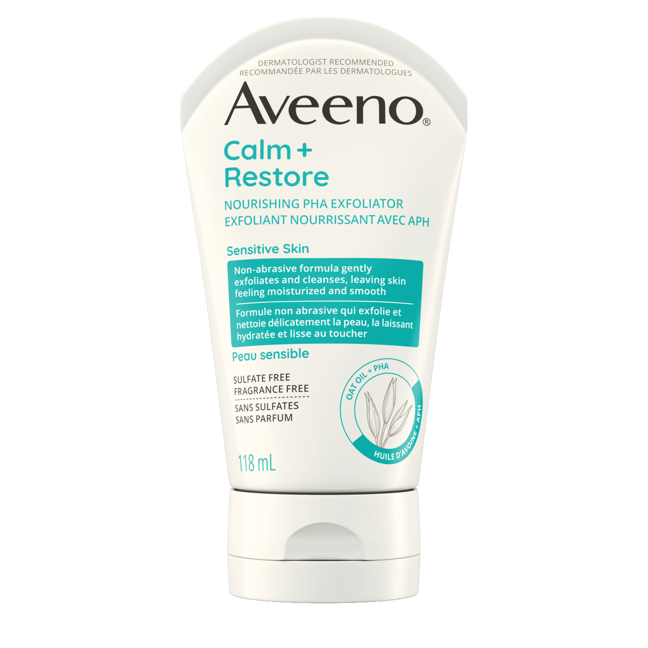 Tube of Aveeno® Calm + Restore Nourishing PHA Exfoliator in 118 mL