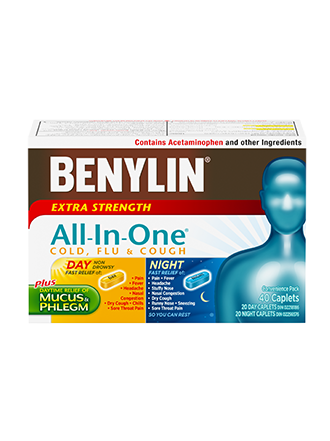 Benylin All-in-One Extra Strength Cold, Flu & Cough Day & Night, 40 Caplets