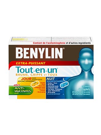 Benylin Tout-en-un Extra-puissant Rhume, grippe et toux, Jour et Nuit, 40 caplets