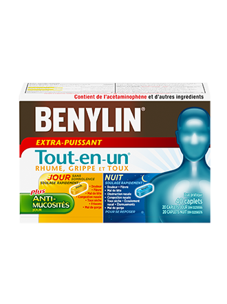 Benylin Tout-en-un Extra-puissant Rhume, grippe et toux, Jour et Nuit, 40 caplets