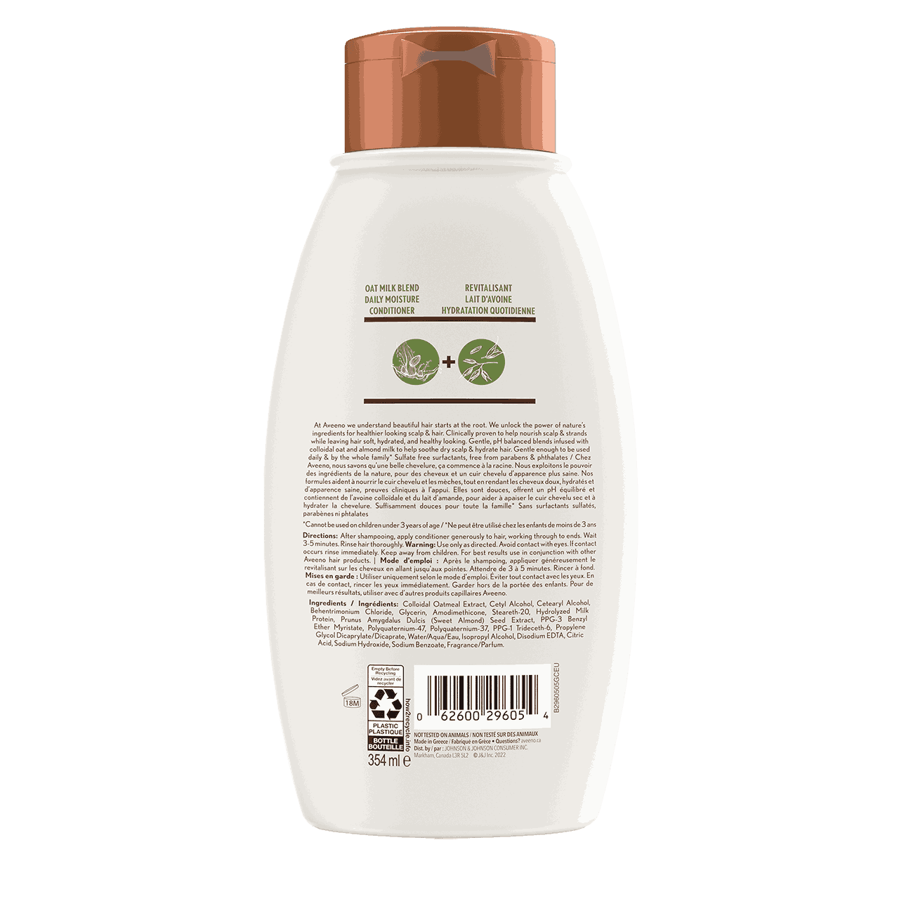 Revitalisant AVEENO® Lait d’avoine, Panneau arrière du Flacon de 354 ml