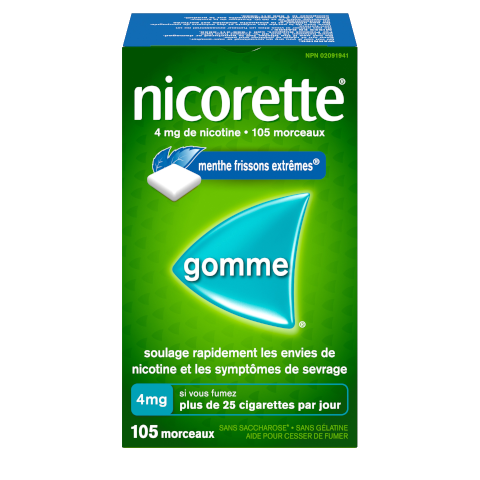 Gomme pour cesser de fumer NICORETTE®, Menthe Frissons extrêmes, 4 mg, 105 morceaux