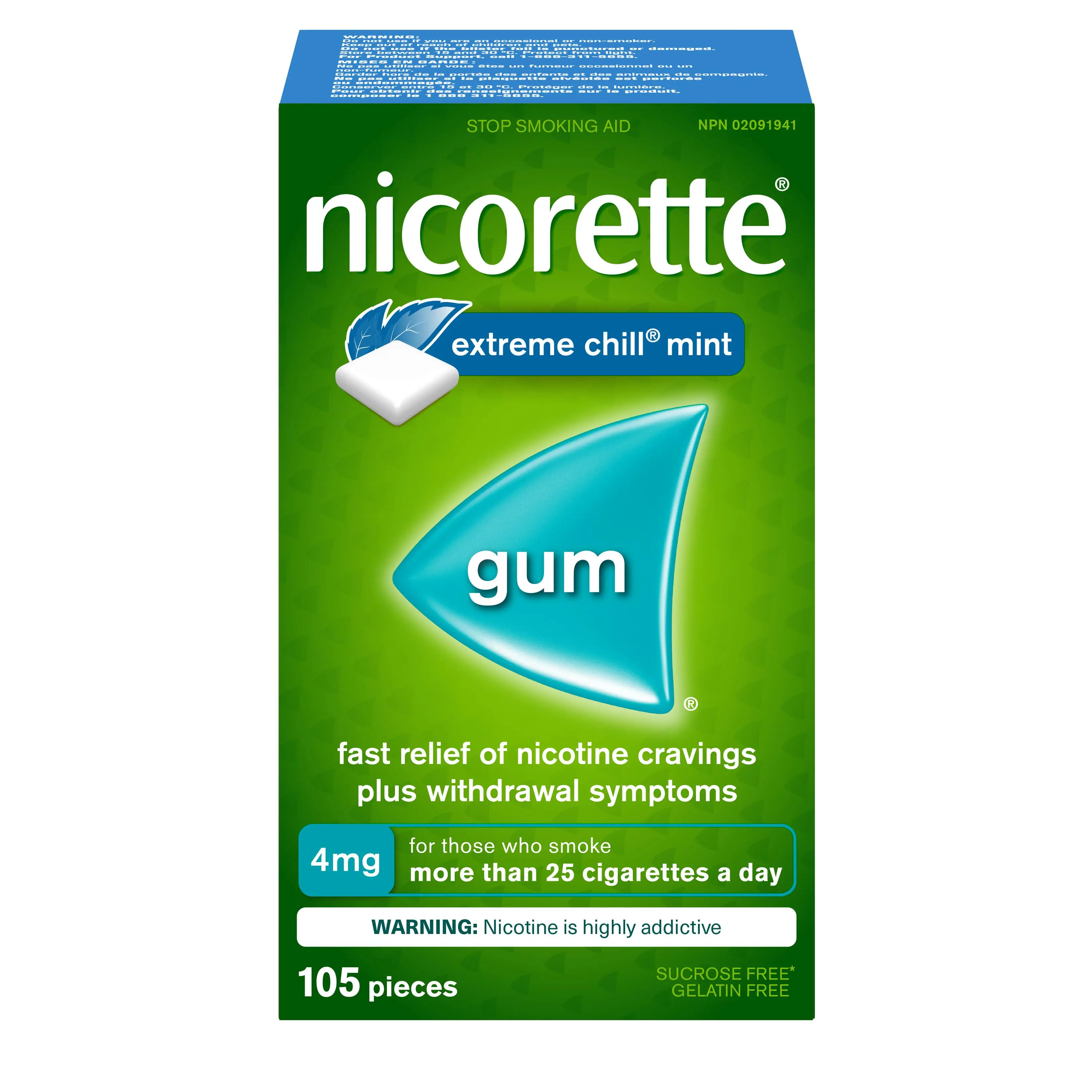 NICORETTE® Smoking Cessation Gum, extreme chill mint, 4mg, 105 pieces