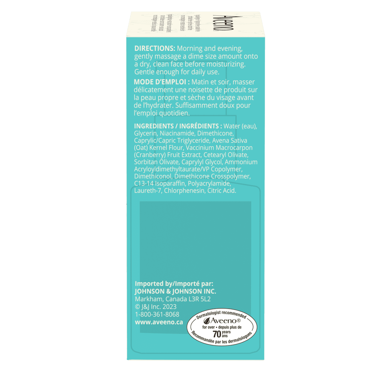 Panneau arrière du sérum régénérant antiâge Aveeno® Calm + Restore