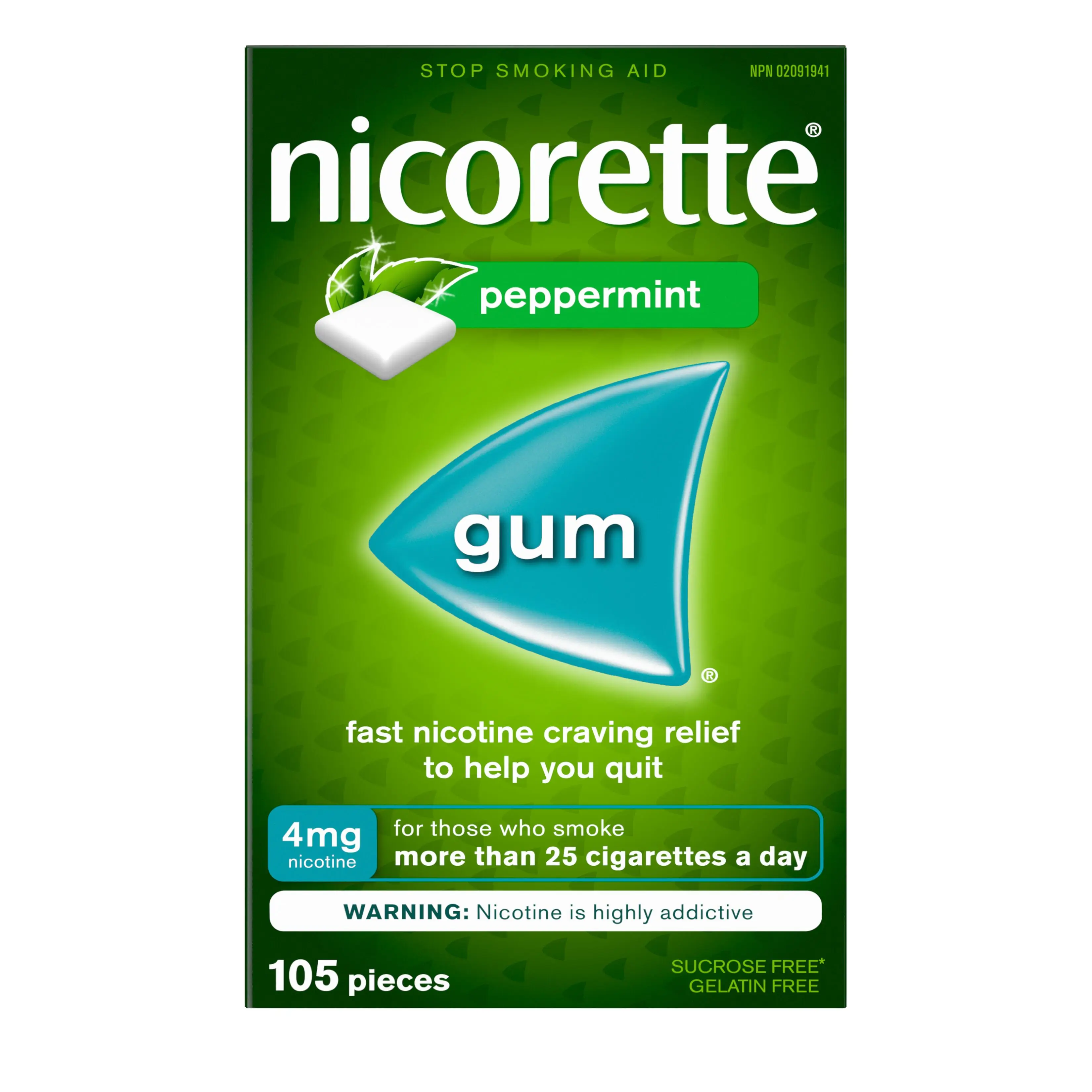 NICORETTE® Smoking Cessation Gum, ultra fresh mint, 4mg, 105 pieces