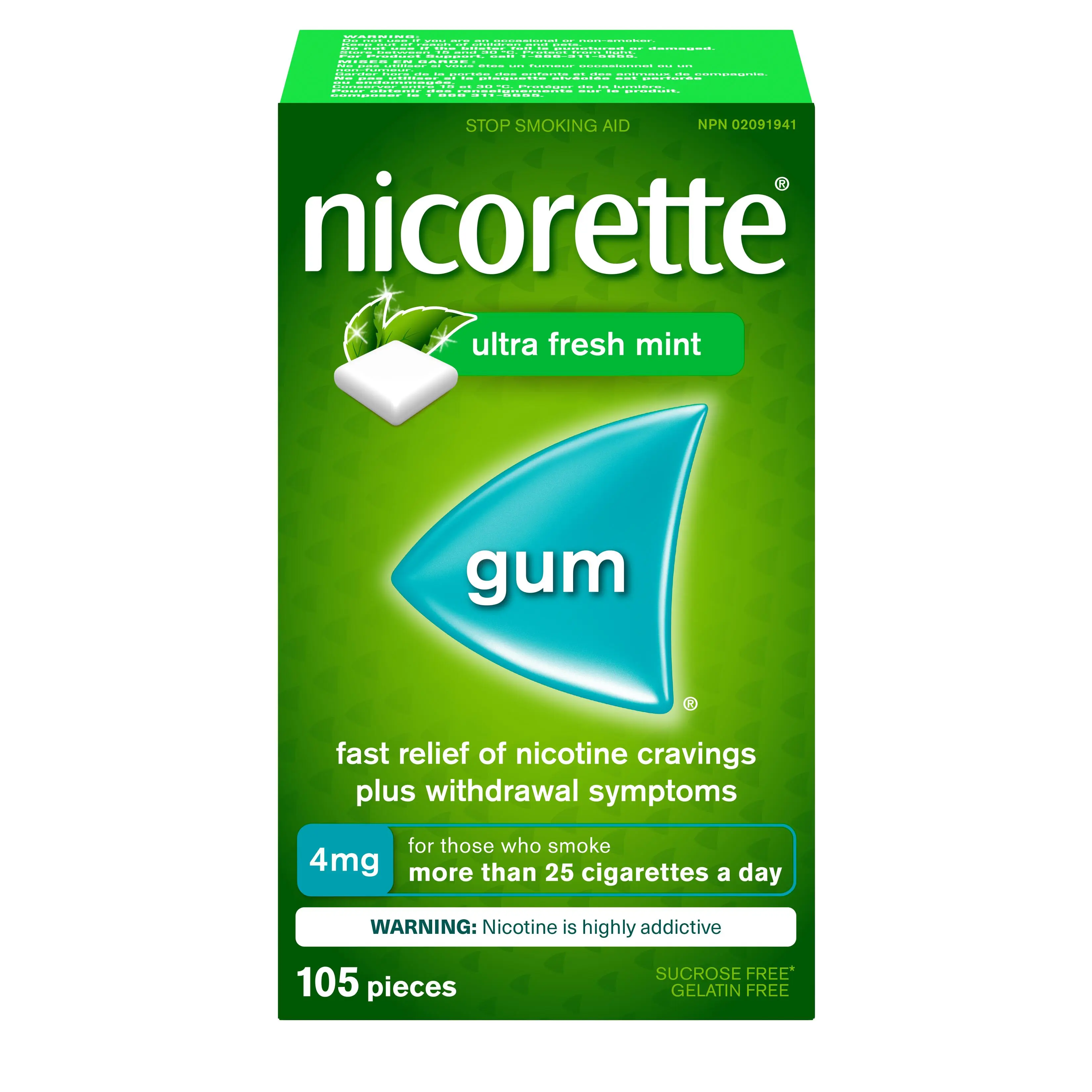 NICORETTE® Smoking Cessation Gum, ultra fresh mint, 4mg, 105 pieces