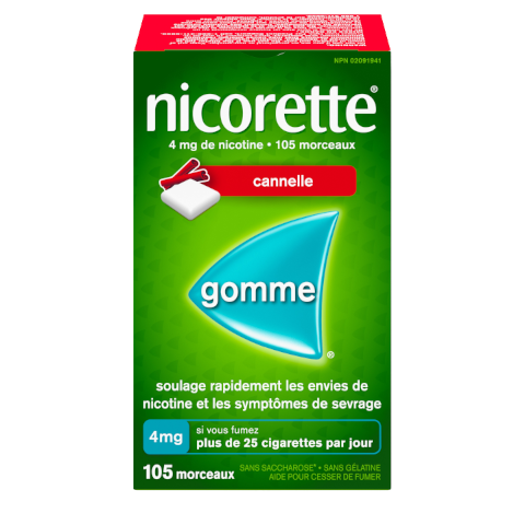 Gomme pour cesser de fumer Nicorette®, cannelle, 4 mg, 105 morceaux