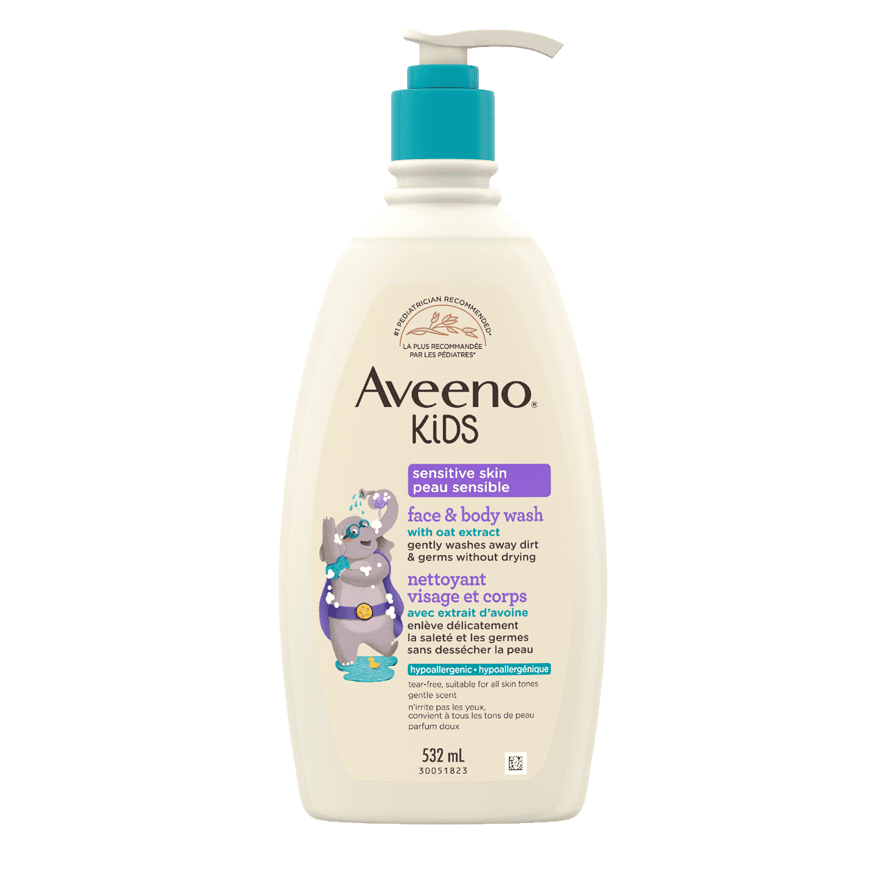 Aveeno Kids Sensitive Skin Face & Body Wash bottle, 532mL