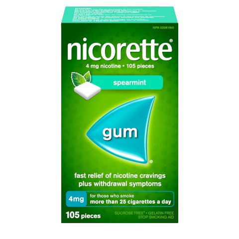 NICORETTE® Smoking Cessation Gum, spearmint, 4mg, 105 pieces