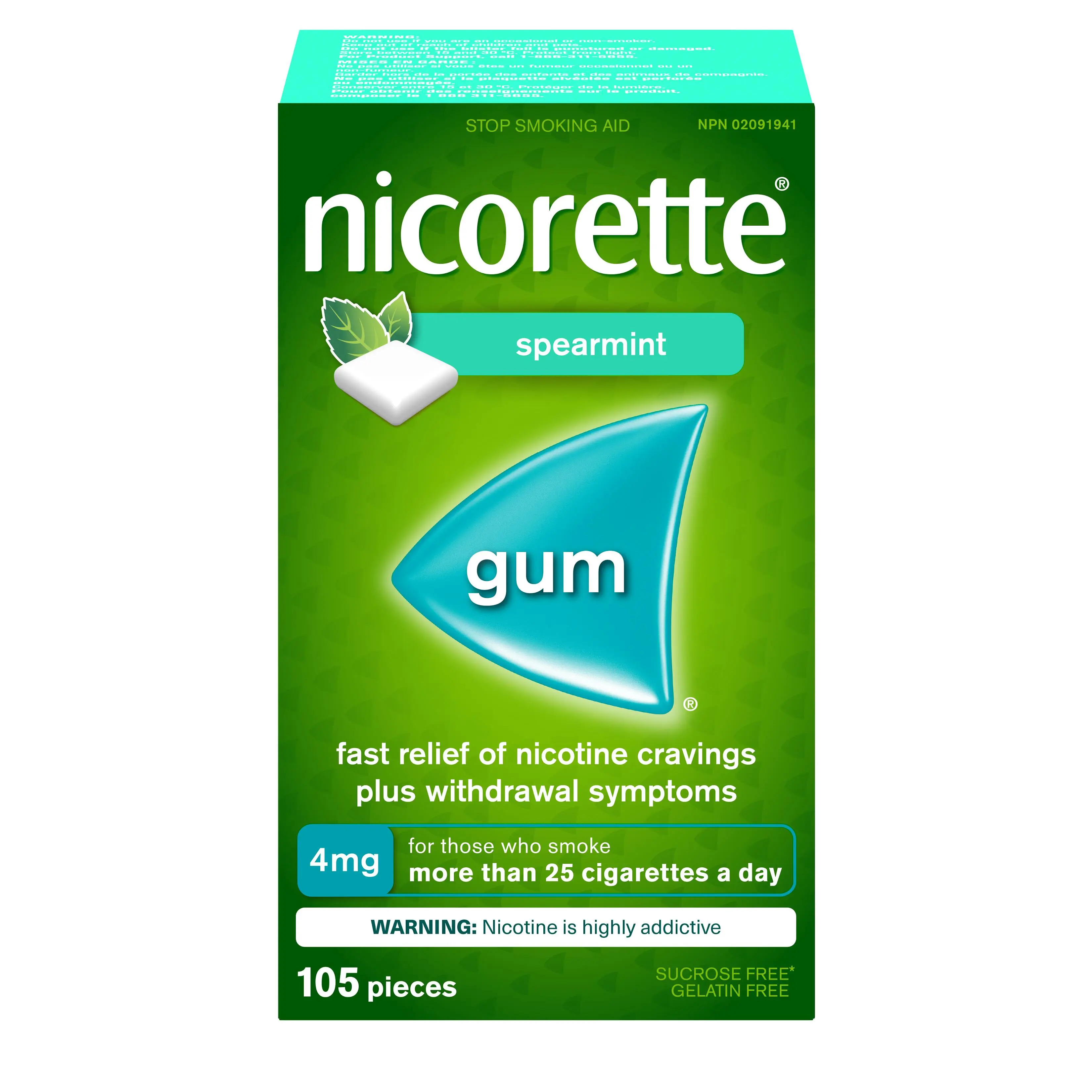 NICORETTE® Smoking Cessation Gum, spearmint, 4mg, 105 pieces