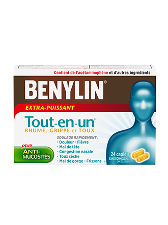 Benylin Tout-en-un Extra-puissant Rhume, toux et grippe, 24 caplets