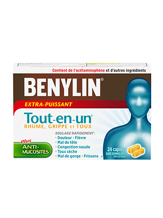 Benylin Tout-en-un Extra-puissant Rhume, toux et grippe, 24 caplets