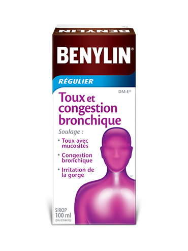 Sirop BENYLIN® Régulier Toux et congestion bronchique, 100 ml. Soulage : Toux avec mucosités, congestion bronchique et irritation de la gorge.