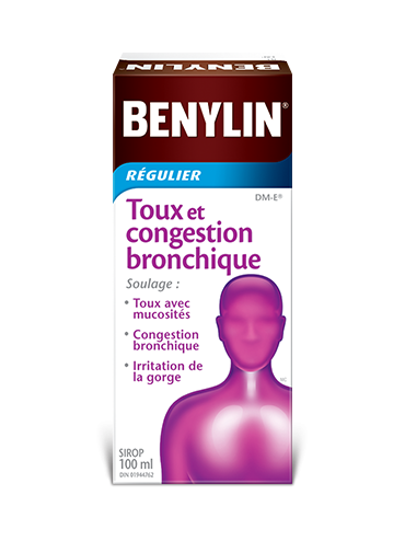 Sirop BENYLIN® Régulier Toux et congestion bronchique, 100 ml. Soulage : Toux avec mucosités, congestion bronchique et irritation de la gorge.