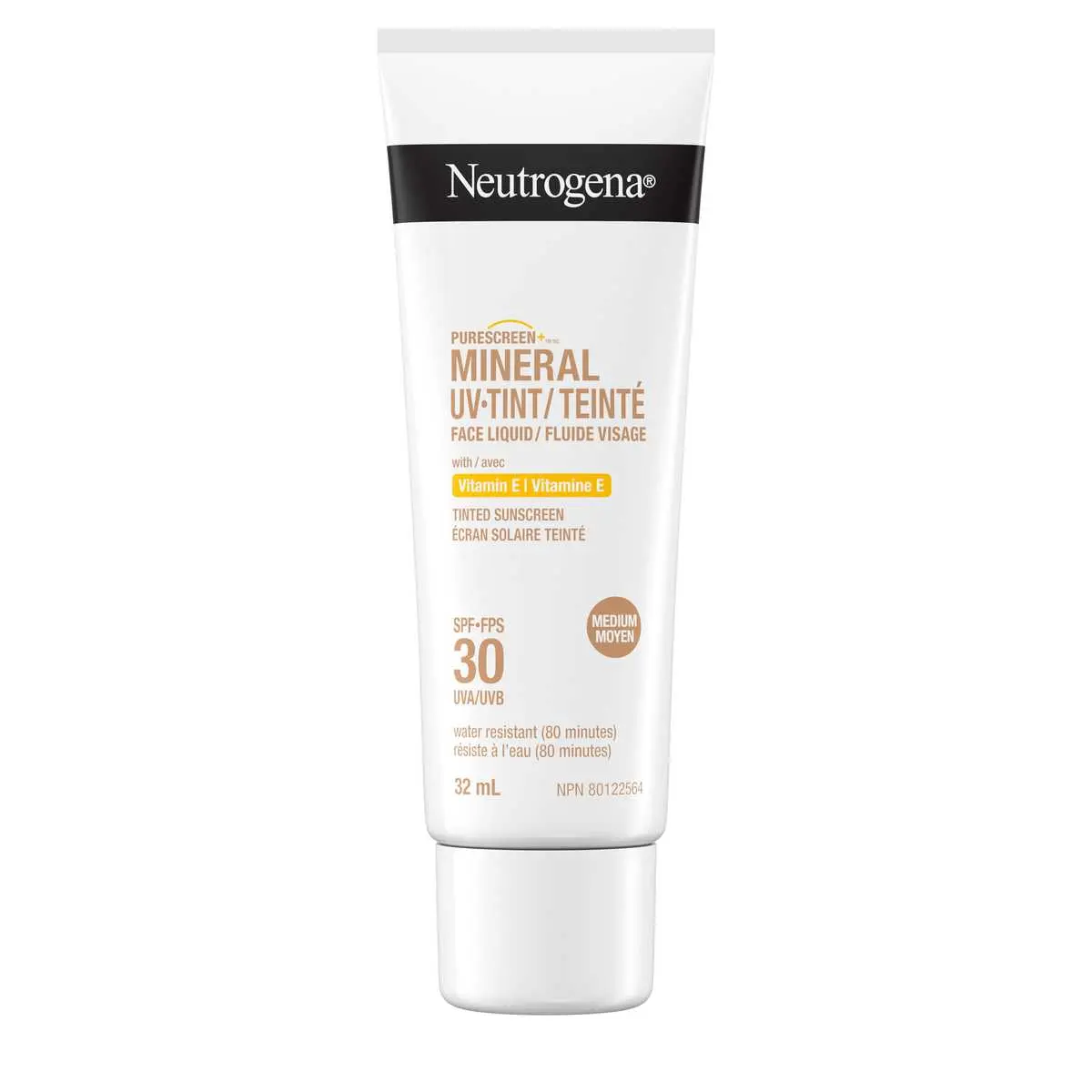 Panneau avant du fluide visage UV-Teinté mineral NEUTROGENA® Purescreen+MC Moyen, FPS 30, tube à presser de 32 ml