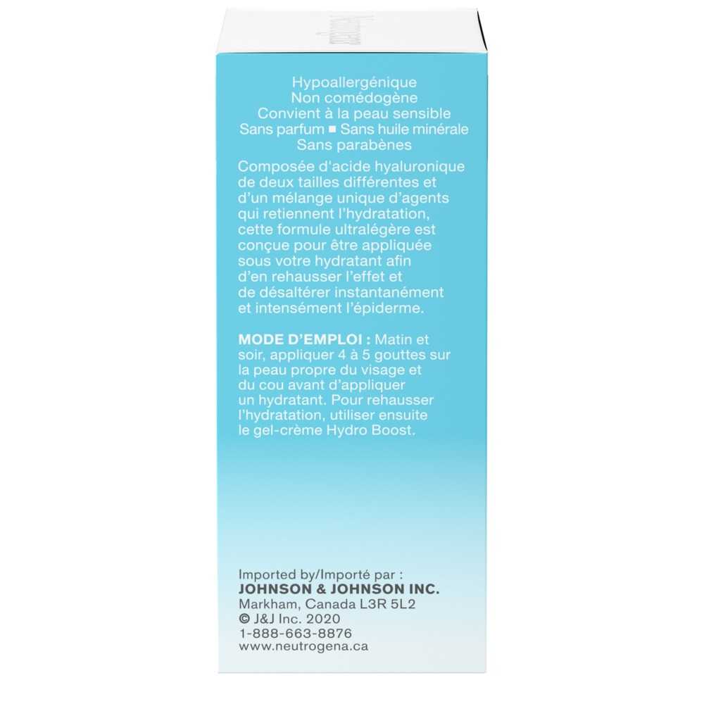 The back shot of NEUTROGENA® Hydro Boost Hyaluronic Acid Serum packaging